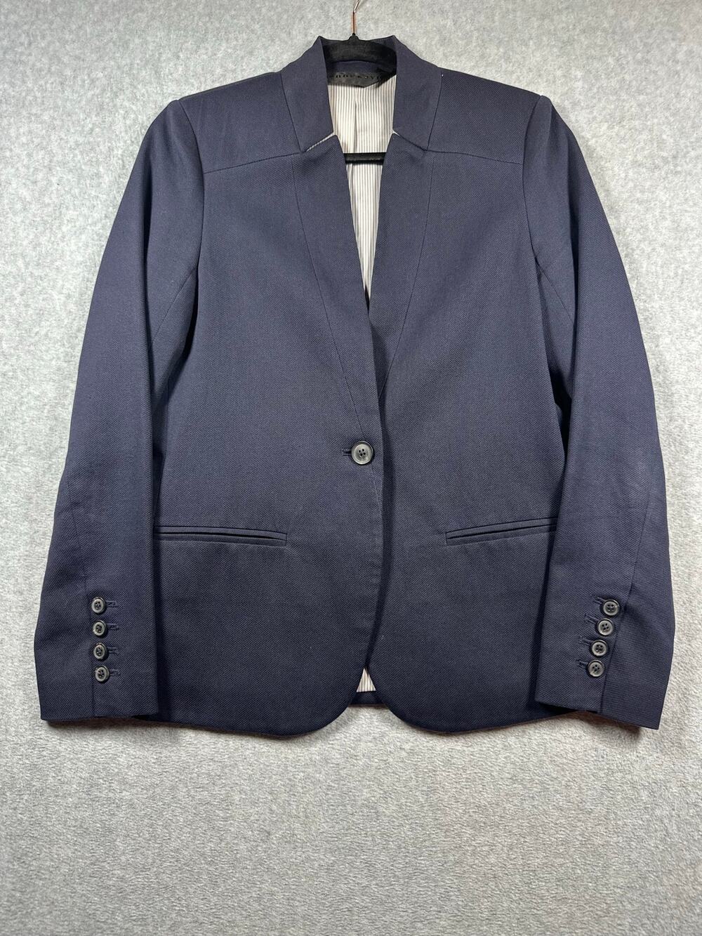 Jenni Kayne Blazer Linen Blend Jacket Women's Small Navy Blue Single Breasted